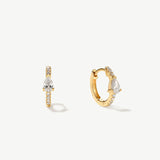 "Radiance Embraced" Pave Diamond Fancy Cut Huggie Hoop Earrings in 14K Solid Gold