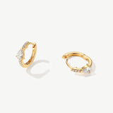 "Radiance Embraced" Pave Diamond Fancy Cut Huggie Hoop Earrings in 14K Solid Gold