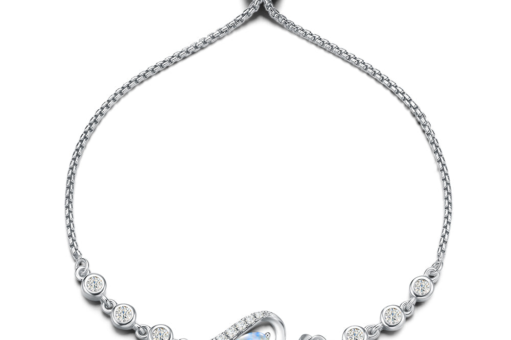 Agvana "Rosy Reverie" Rose&Heart Birthstone Gemstone Sterling Silver Bracelet
