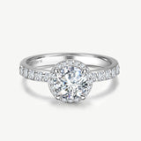 "Halo of Devotion" Halo Setting Four Prong Engagement Ring Sterling Silver
