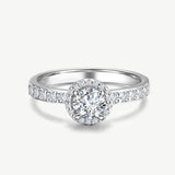 "Halo of Devotion" Halo Setting Four Prong Engagement Ring Sterling Silver
