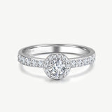 "Halo of Devotion" Halo Setting Four Prong Engagement Ring Sterling Silver