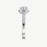 "Halo of Devotion" Halo Setting Four Prong Engagement Ring Sterling Silver