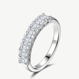 Emerald  Cut Diamond Half Coverage Wedding Band Ring in Sterling Silver