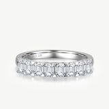 Emerald  Cut Diamond Half Coverage Wedding Band Ring in Sterling Silver