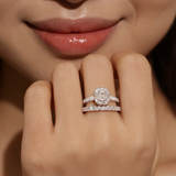 "Boundless Devotion" Halo Setting Emerald Cut Engagement Ring In Sterling Silver