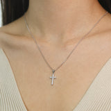 "Sleek Serenity" Paved Diamond Cross Pendant Necklace