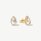 "Halo of Grace" Pear Shaped Halo Lab Grown Diamond Stud Earrings in 14K Solid Gold