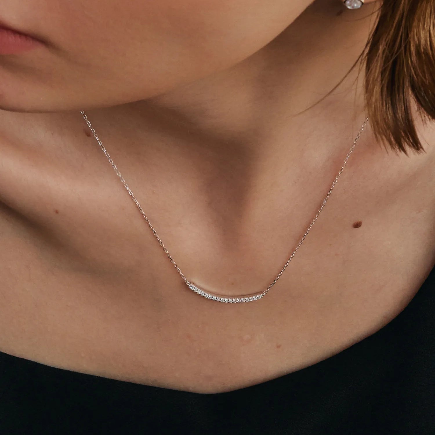 "Glow of Grace" Smile Bar Paved Lab Grown Diamonds Pendant Necklace
