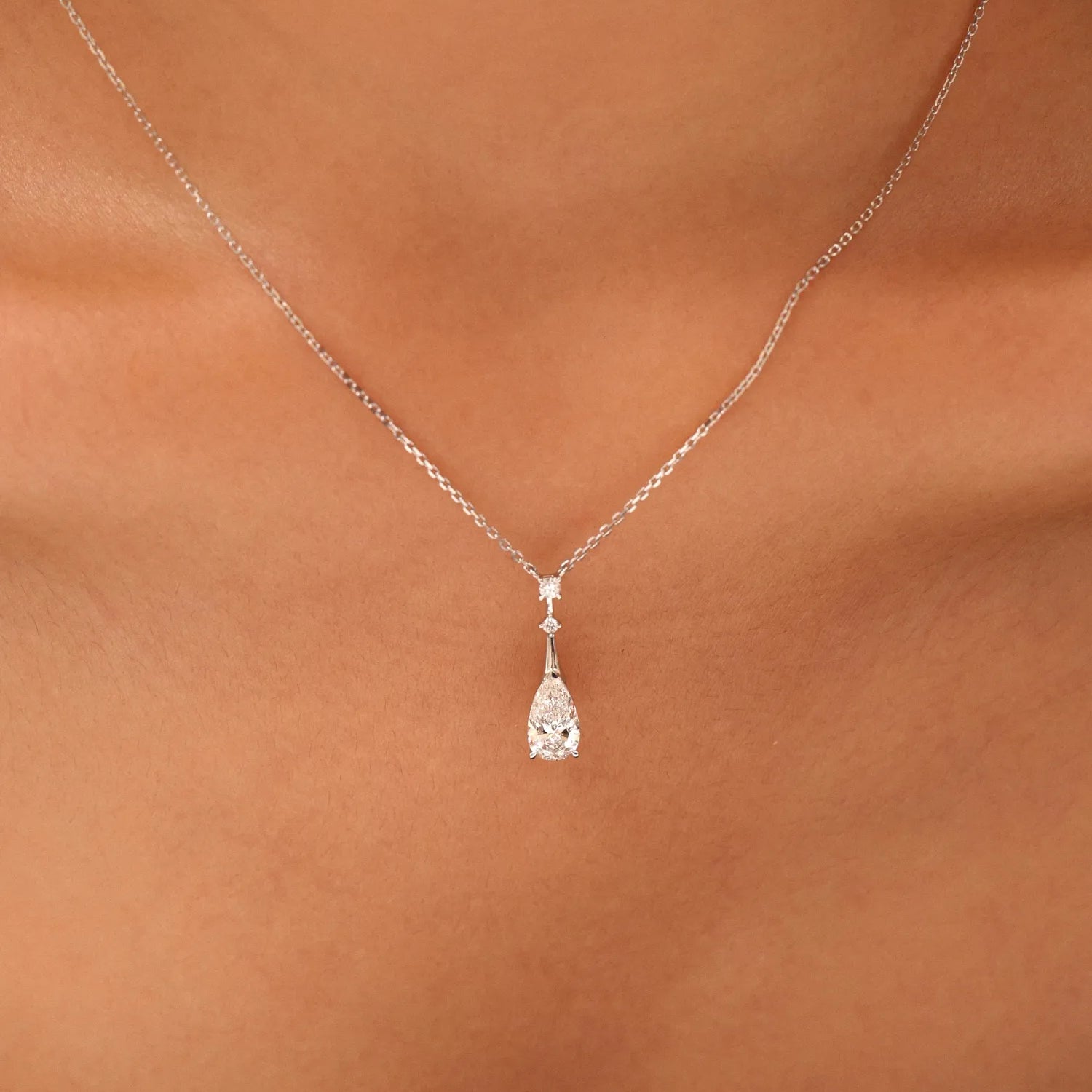 Pear Cut Solitaire Lab-Grown Diamond Pendant Necklace in Platinum