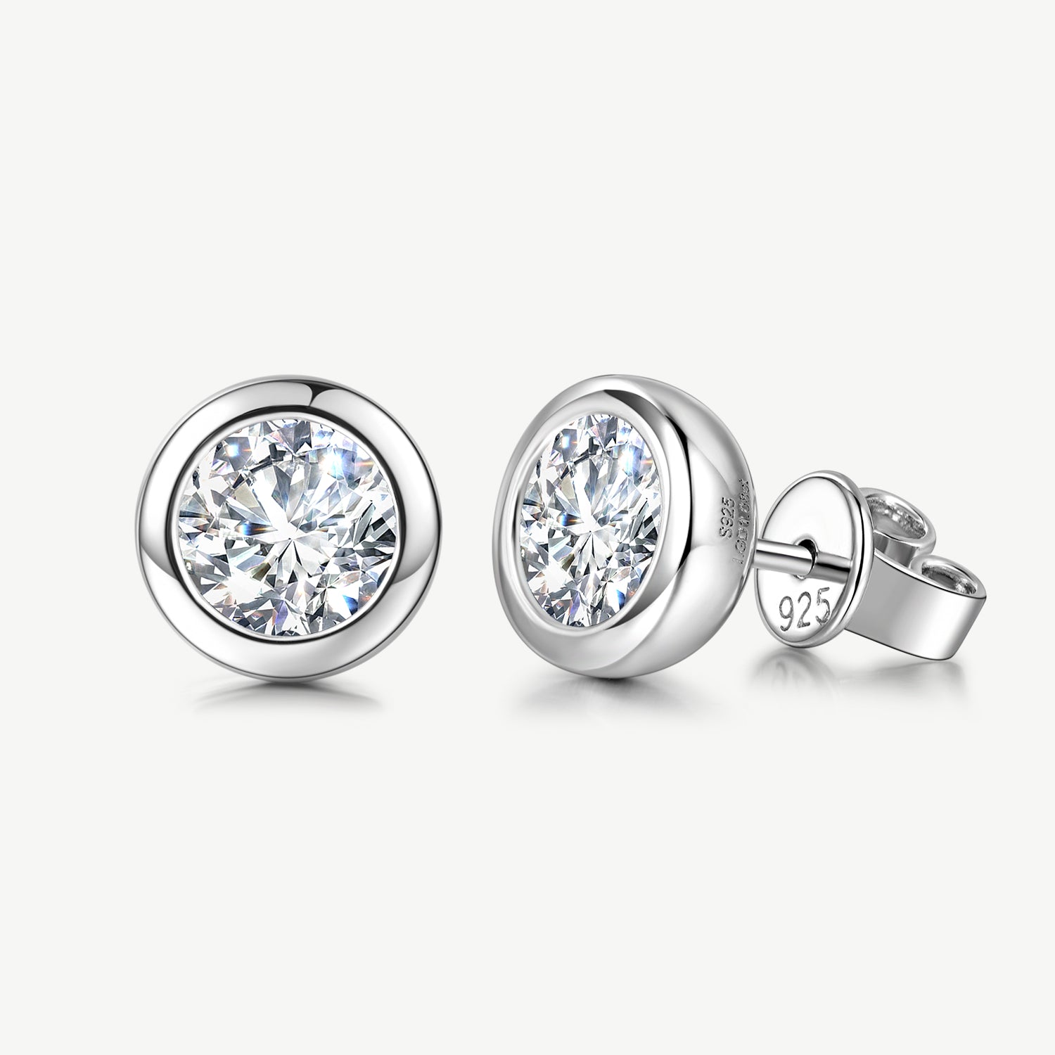 Classic Bezel Round Lab Grown Stud Earrings