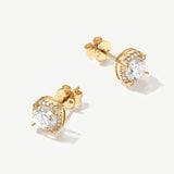 "Echo of Light" Classic Halo Round Lab Grown Diamond Stud Earrings in 14K Solid Gold