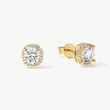 "Echo of Light" Classic Halo Round Lab Grown Diamond Stud Earrings in 14K Solid Gold