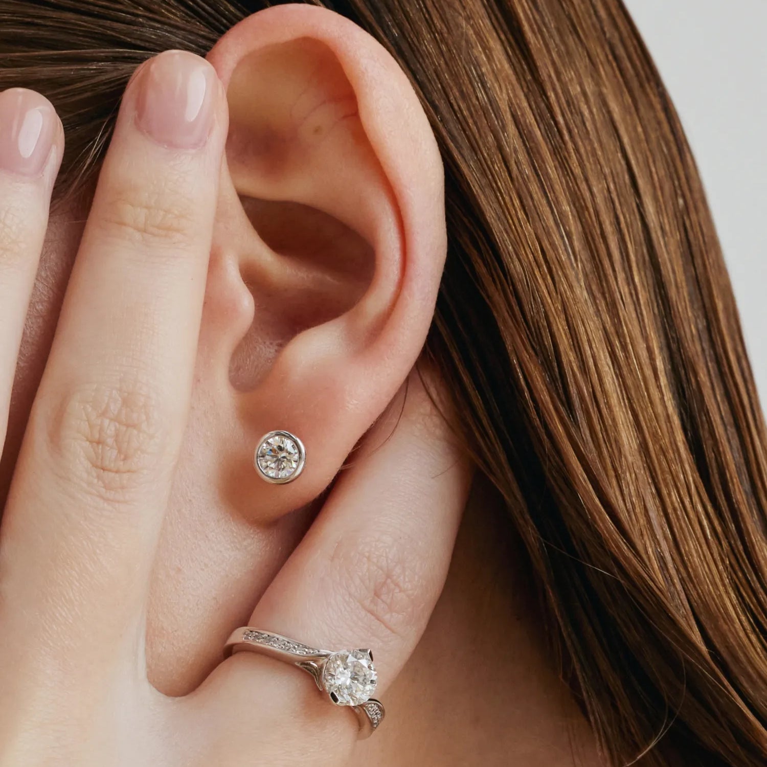 Classic Bezel Round Lab Grown Stud Earrings