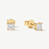 "Crown of Light" Princess Cut Lab Grown Diamond Stud Earrings in 14K Solid Gold