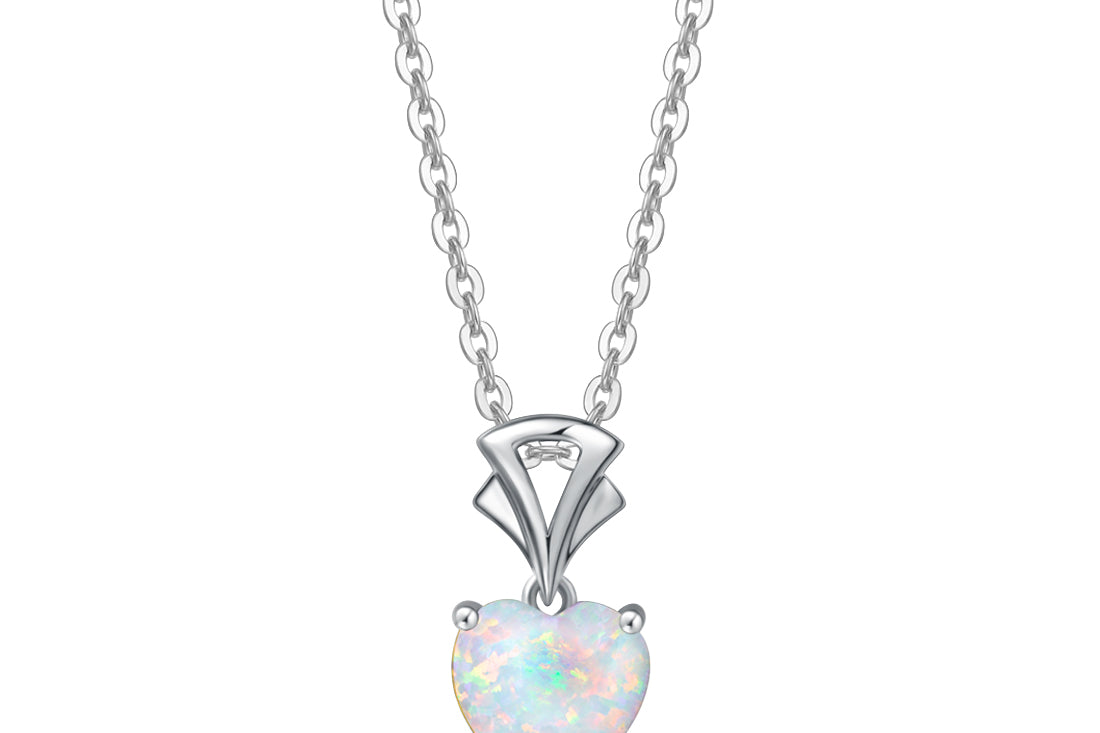 Agvana Heart Birthstone Gemstone 14K Solid White Gold Necklace