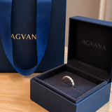 "Timeless Spark" Seven Diamond Stones Half Eternity Wedding Band Ring in 14K Yellow Gold