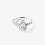"Timeless Accord" Halo Pear Shape One Carat Diamond Engagement Ring in 14K Solid Gold