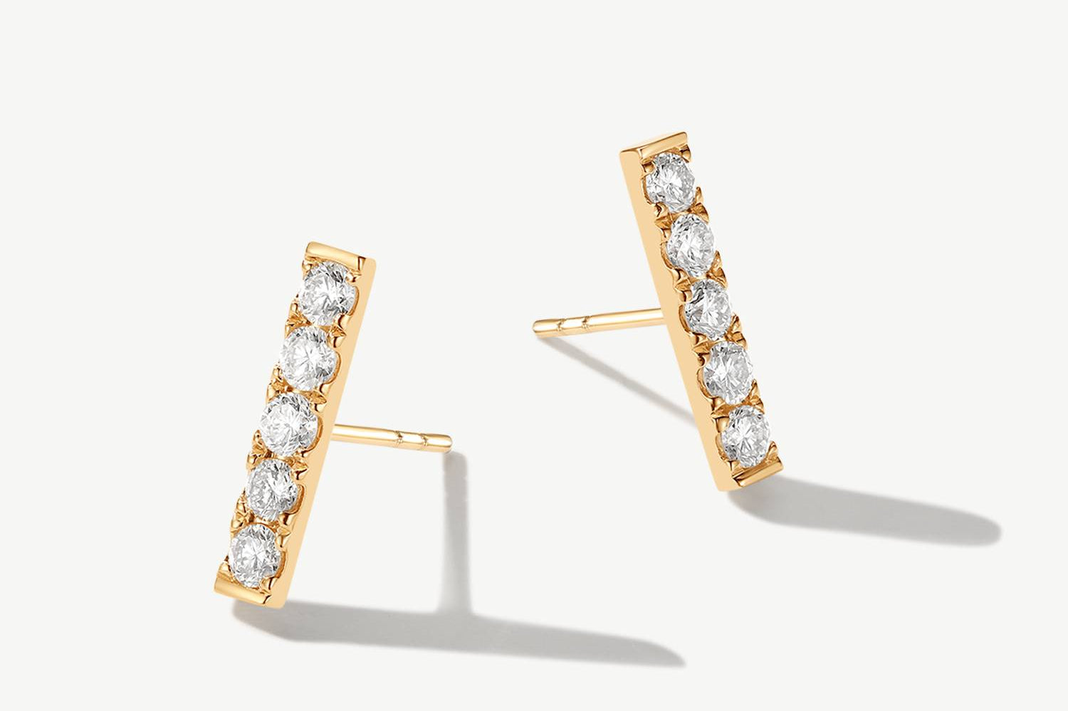 "Line of Brilliance" Pave Bar Lab Grown Post Earrings in 14K Solid Gold