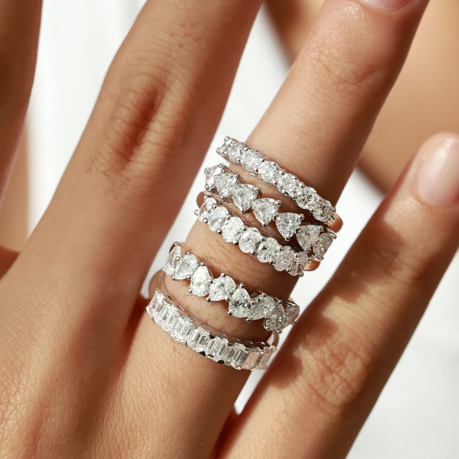 Heart Cut Diamond Half Coverage Wedding Band Ring in Sterling Silver