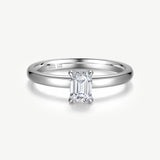Emerald Cut Lab Grown Diamond Solitaire Engagement Ring in Sterling Silver