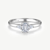Three Stone Emerald Cut Lab Grown Diamond Engagement Ring in Sterling Silver