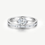Oval Cut Channel Set Baguette Engagement Ring in Sterling Silver