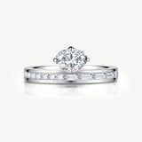 Oval Cut Channel Set Baguette Engagement Ring in Sterling Silver