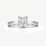 Emerald Cut Channel Set Baguette Engagement Ring in Sterling Silver
