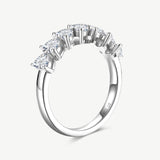 Heart Shape Seven Diamond Stones Half Eternity Band in Sterling Silver