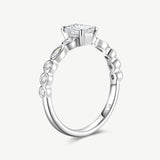 Emerald Cut Lab Grown Diamond Side Stone Engagement Ring in Sterling Silver