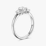 Three Stone Round Cut Lab Grown Diamond Engagement Ring in Sterling Silver