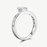 Emerald Cut Channel Set Baguette Engagement Ring in Sterling Silver