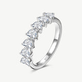 Heart Shape Seven Diamond Stones Half Eternity Band in Sterling Silver