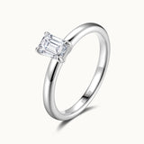 Emerald Cut Lab Grown Diamond Solitaire Engagement Ring in Sterling Silver