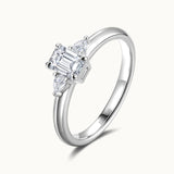 Three Stone Emerald Cut Lab Grown Diamond Engagement Ring in Sterling Silver