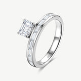 Emerald Cut Channel Set Baguette Engagement Ring in Sterling Silver