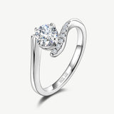 "Radiant Embrace" Ribbon Design Engagement Ring Sterling Silver