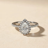 "Promise in Bloom" Pear-Cut Diamond Halo Engagement Promise Ring in Sterling Silver