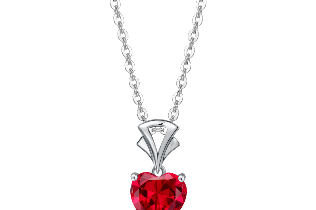 Agvana Heart Birthstone Gemstone 14K Solid White Gold Necklace