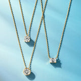 "Ray of Light" Bezel Setting Round Lab Grown Diamond Pendant Necklace in 14K Solid Gold