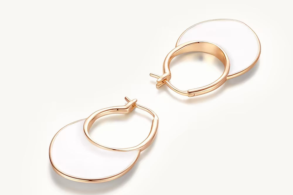 Artistic White Enamel Hoop Earrings For Women Image丨Agvana Jewelry
