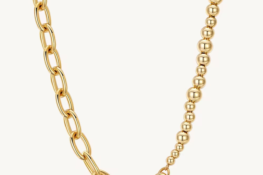 Asymmetrical Gold Link Bead Chain Necklace For Women Image丨Agvana Jewelry