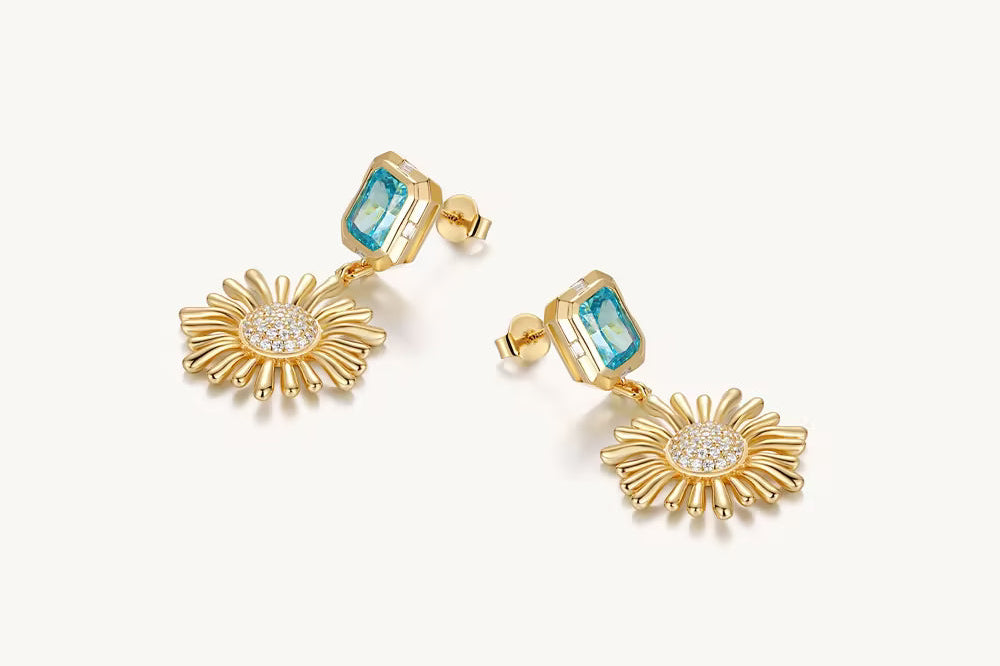 Blue Stone Sunflower Drop Earrings For Women Image丨Agvana Jewelry