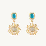Blue Stone Sunflower Drop Earrings For Women Image丨Agvana Jewelry