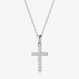 "Sleek Serenity" Paved Diamond Cross Pendant Necklace