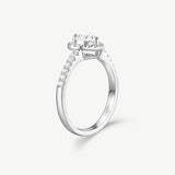 "Eternal Heartbeat" Diamond Halo Engagement Promise Ring in Sterling Silver