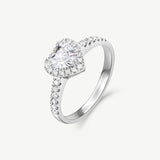 "Eternal Heartbeat" Diamond Halo Engagement Promise Ring in Sterling Silver