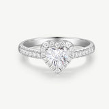 "Eternal Heartbeat" Diamond Halo Engagement Promise Ring in Sterling Silver