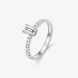 "Radiant Muse" Emerald-Cut Diamond Engagement Promise Ring in Sterling Silver